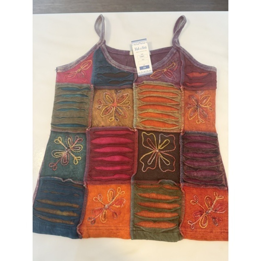 26465 M MAUVE Yak & Yeti Boho Razor Cut Patch Embroidered Tank Top Various Sizes